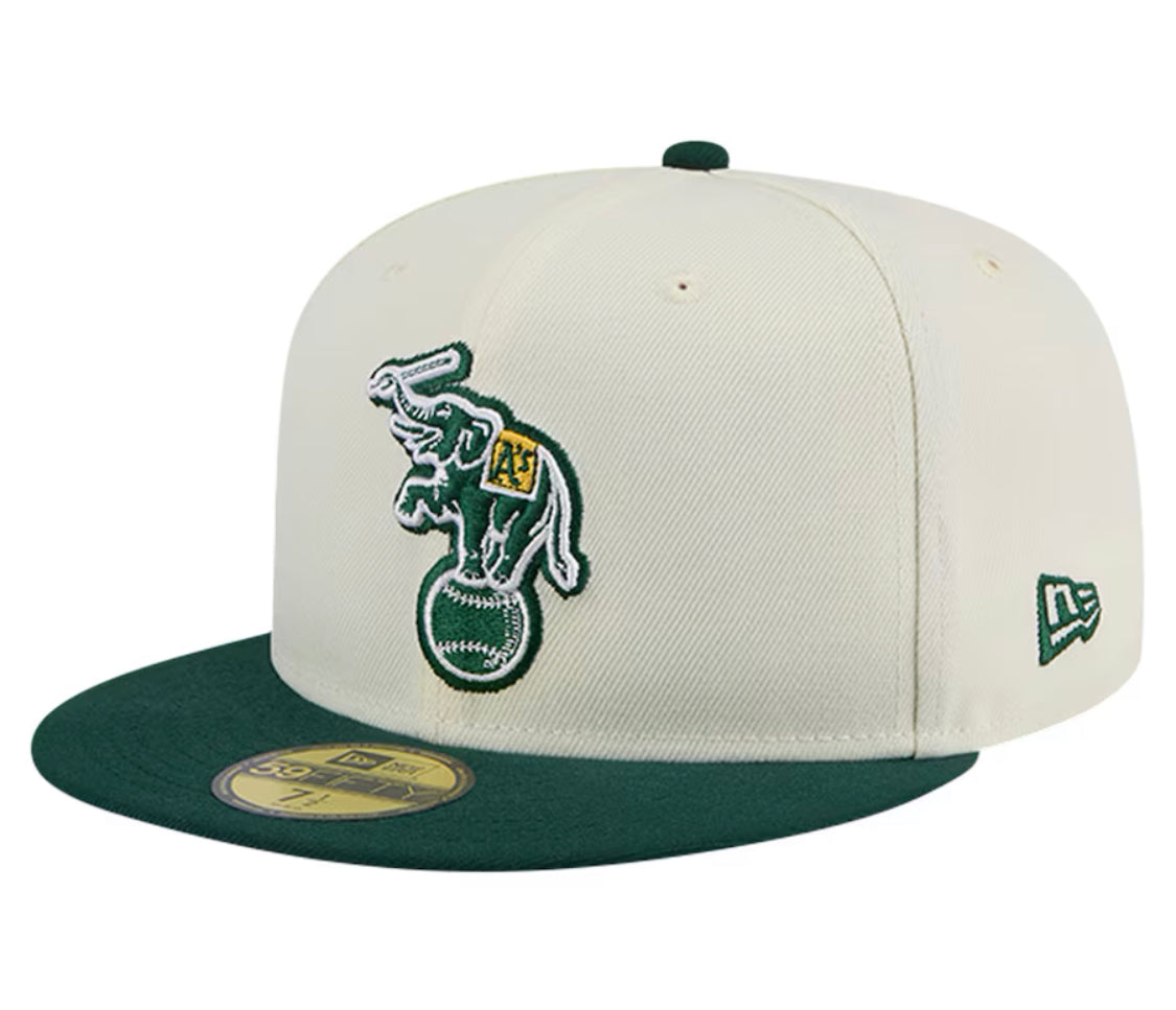 New Era 59FIFTY Cream Cooperstown Collection Chrome Oakland