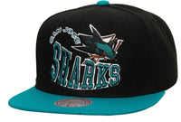 Load image into Gallery viewer, Mitchell &amp; Ness Black San Jose Sharks Crooked Path Snapback Hat
