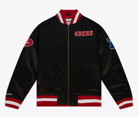 Load image into Gallery viewer, Mitchell &amp; Ness Men&#39;s Black San Francisco 49ers Football Heavyweight Satin Jacket
