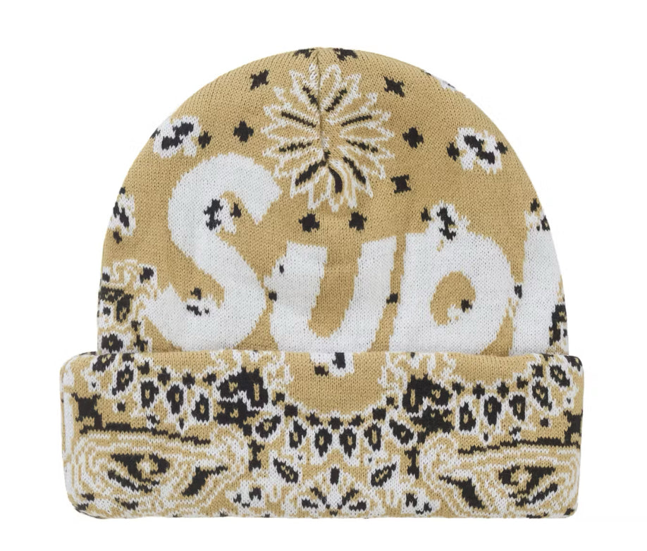 Supreme Bandana Big Logo Beanie Beige