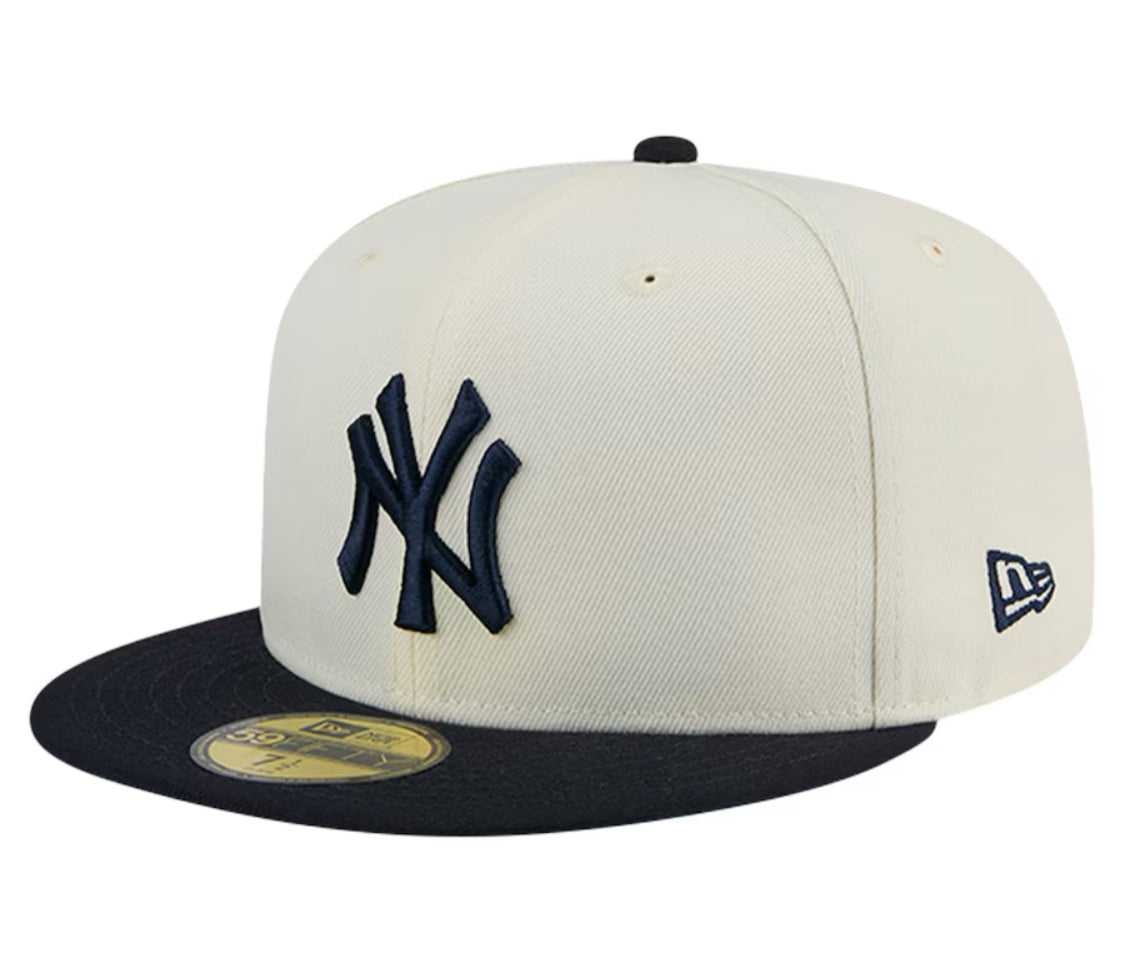 New Era 59FIFTY Cream Evergreen Chrome New York Yankees Fitted