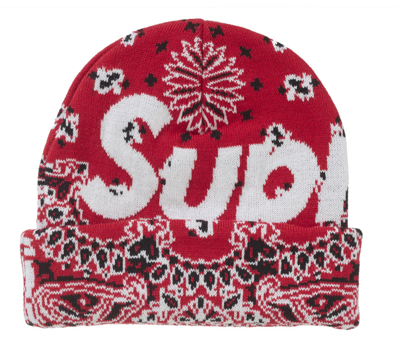 Supreme Bandana Big Logo Beanie Red