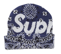 Load image into Gallery viewer, Supreme Bandana Big Logo Beanie Navy
