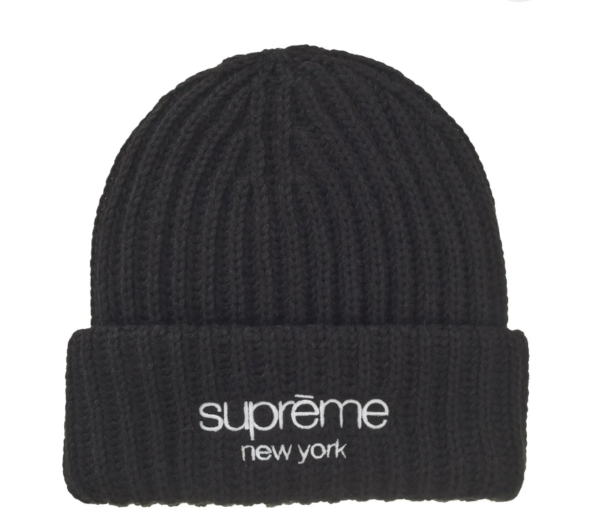 ☆0453_2 美品 Supreme Outline Beanie Black Supreme Classic Logo Chunky Ribbed Beanie FW24 | Redwood Sole