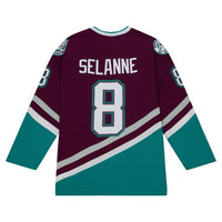 Load image into Gallery viewer, Mitchell &amp; Ness Blue Line Teemu Selanne Anaheim Ducks Dark 1996 Jersey
