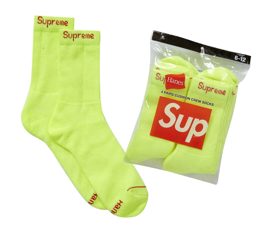 Supreme Hanes Crew Socks (4 Pack) Fluorescent Yellow